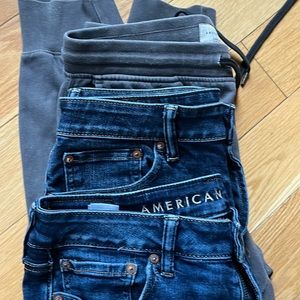Lot of 3 American Eagle mens pants: 2 jeans airflex+ 30x34 1 supersoft S
